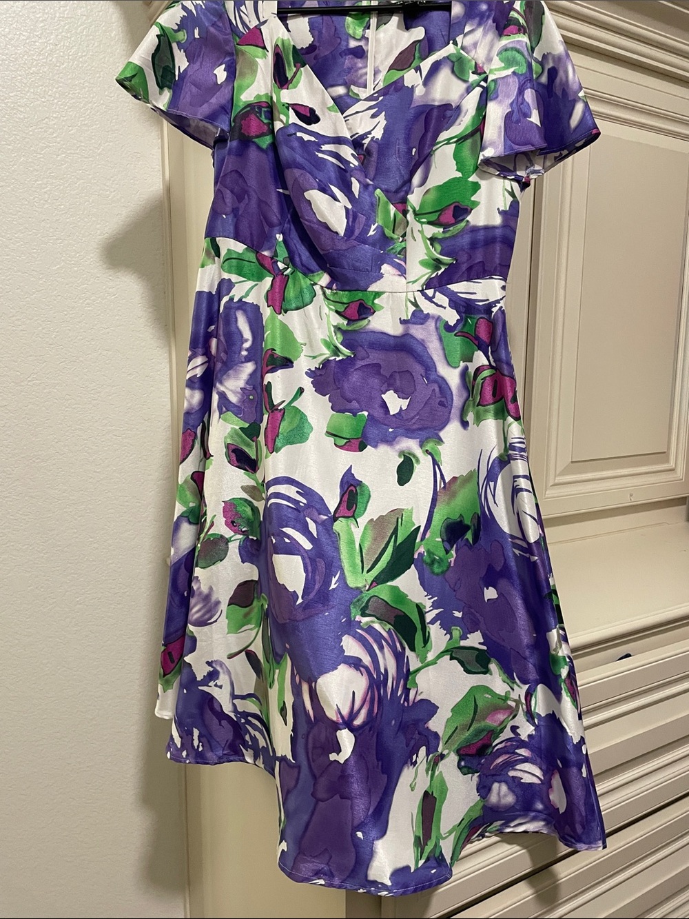 Women Floral A-Line Dress in Purple and Green